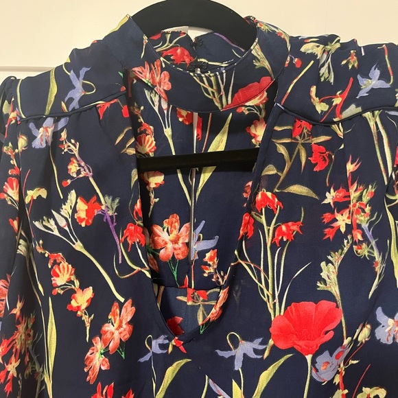 Parker Navy Floral Print Choker Neck Blouse | Size M - Picture 2 of 5